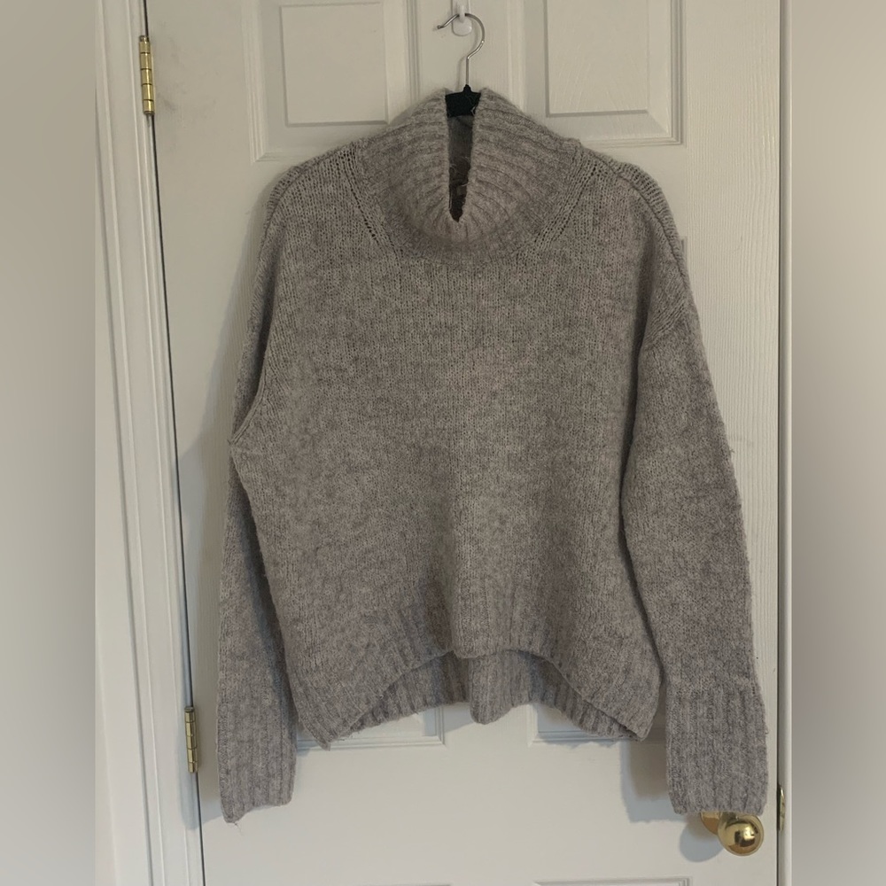 H&M grey funnel neck oversized sweater grey - small fits medium to large